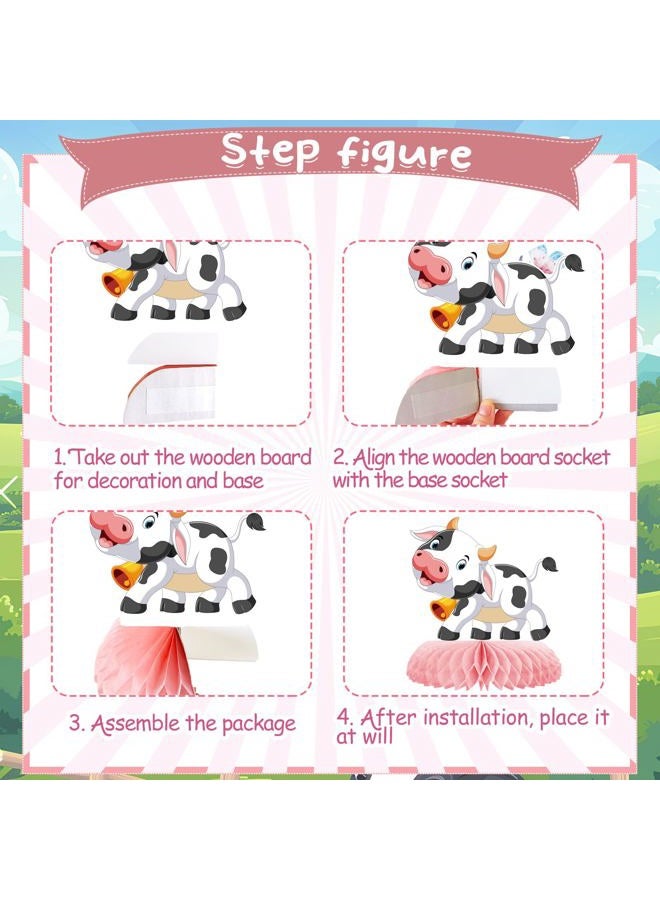 ZCPTZ 9 Pcs Pink Cow Honeycomb Centerpieces Farm Animals Cow Table Topper Honeycomb Pink Cow Theme Party Honeycomb 3D Cow Print Table Decoration for Girl Party Baby Shower Western Cowboy Party Supplies - Image 4