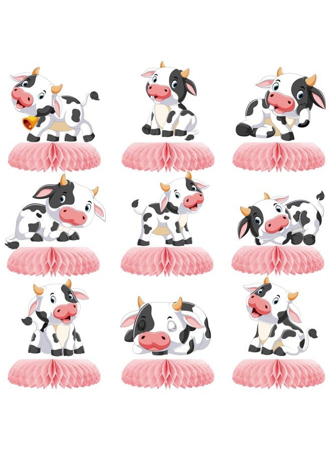 ZCPTZ 9 Pcs Pink Cow Honeycomb Centerpieces Farm Animals Cow Table Topper Honeycomb Pink Cow Theme Party Honeycomb 3D Cow Print Table Decoration for Girl Party Baby Shower Western Cowboy Party Supplies - Image 1
