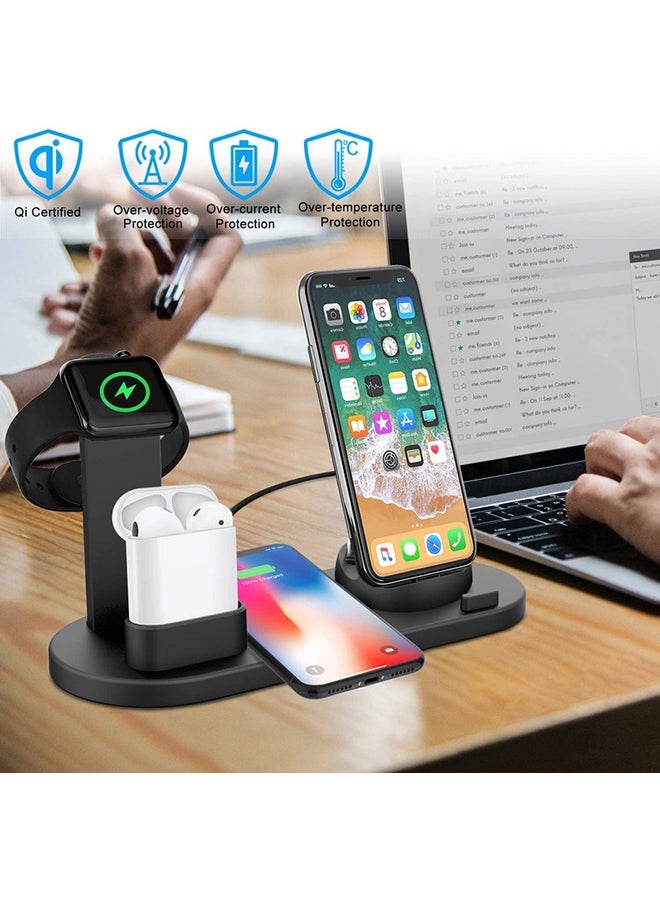 NIBEMINENT 6 in 1 Wireless Charger Station for iPhone, Apple Watch, AirPods with Type-C, Micro-USB, Lightning Dock Compatible Android/iOS Black - Image 4