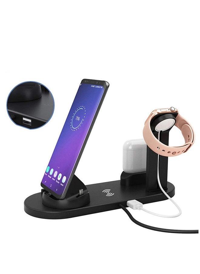 NIBEMINENT 6 in 1 Wireless Charger Station for iPhone, Apple Watch, AirPods with Type-C, Micro-USB, Lightning Dock Compatible Android/iOS Black - Image 5