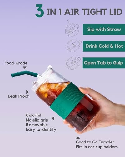 ColoVie 20oz Mixed Drinking Glasses with 6 Colors, Thicken Reusable Glass Tumblers with Lids and Straws, Removable Silicone Sleeve for Hot or Iced Drinking, Unique Colorful Glass Cups - Image 4