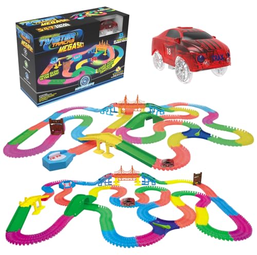 Mindscope Twister Tracks Mega Set Neon Glow in The Dark Flexible Track System with 547 Pieces Over 25 Feet of Track  Accessories - Image 1