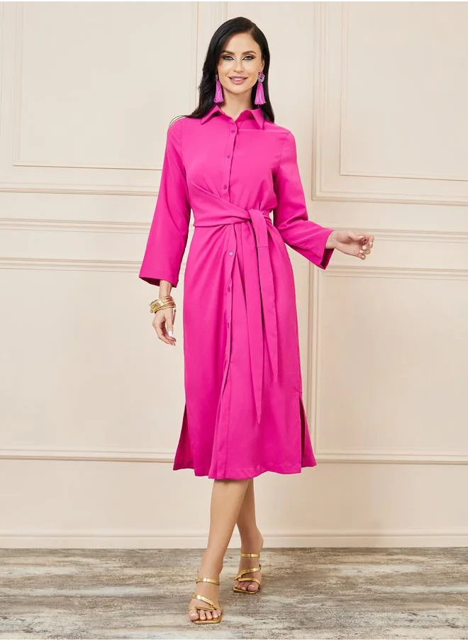 ستايلي Front Tie Up Shirt Midi Dress with Side Slit