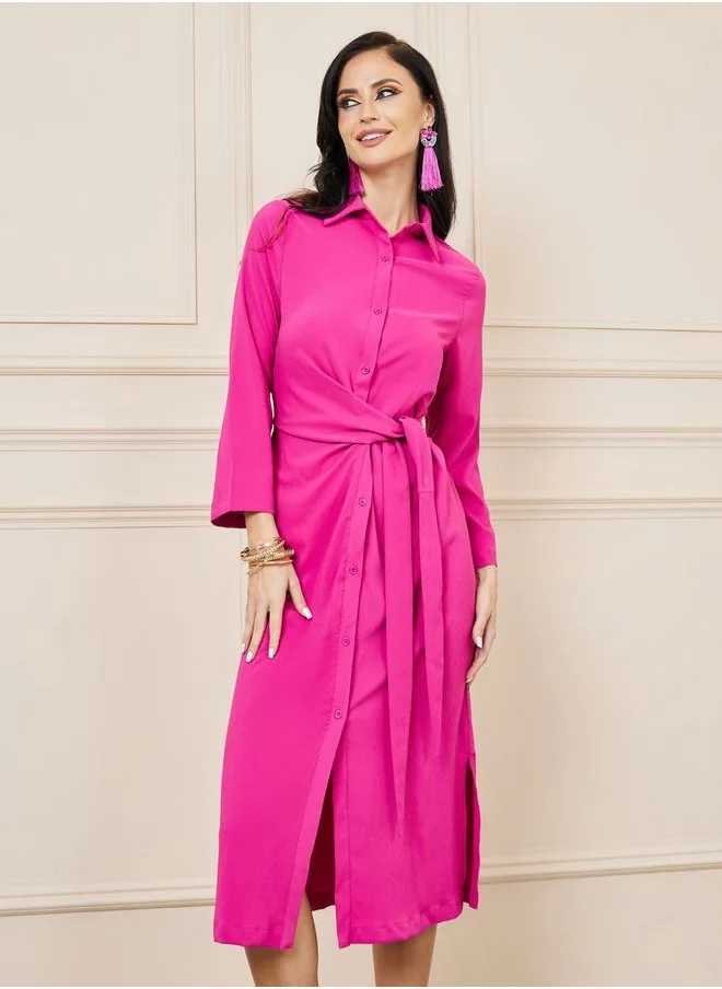 ستايلي Front Tie Up Shirt Midi Dress with Side Slit