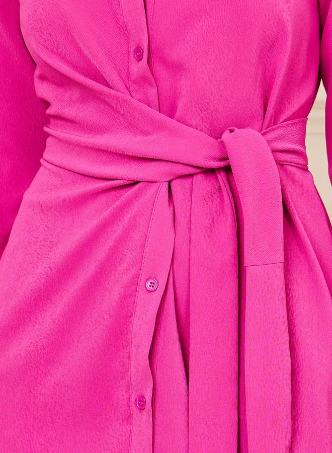 Styli Front Tie Up Shirt Midi Dress with Side Slit