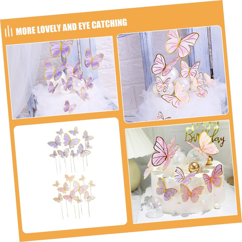 Pink Purple Gold Stripe Butterfly Cake Toppers Cupcake Picks Set 100pcs Birthday Wedding Party Decorations - Image 4