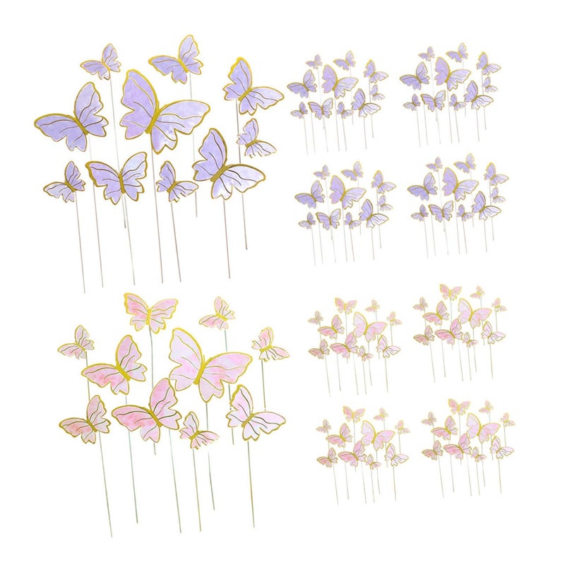 Pink Purple Gold Stripe Butterfly Cake Toppers Cupcake Picks Set 100pcs Birthday Wedding Party Decorations - Image 2