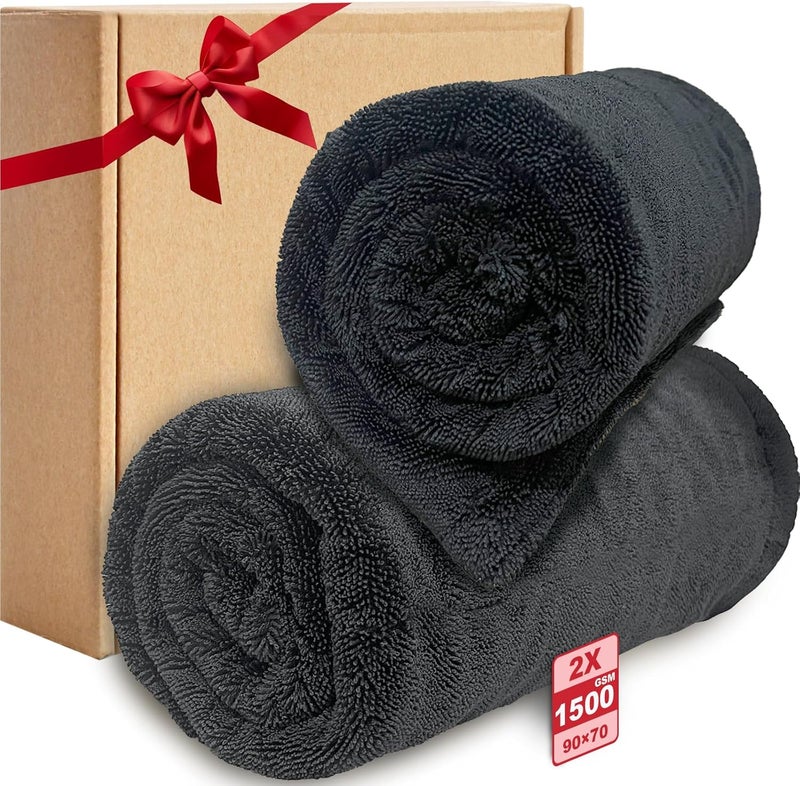 Ghguole 2pcs Extra Large Car Drying Towel - 90x70cm, 1500GSM Microfiber - Image 1