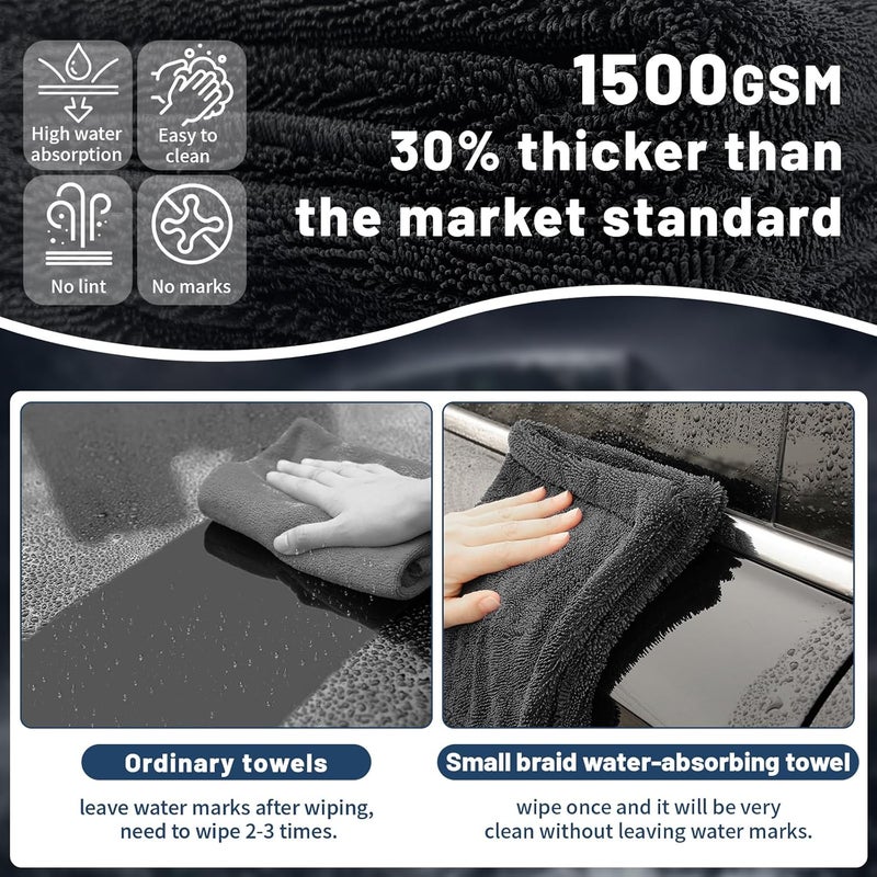 Ghguole 2pcs Extra Large Car Drying Towel - 90x70cm, 1500GSM Microfiber - Image 2