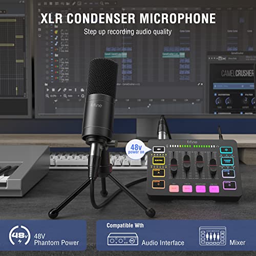 FIFINE XLR Microphone, Condenser Podcast Mic for Recording, Vocal, Voice-Over Streaming, Podcast, Singing, Cardioid Studio Microphone, Metal Material, Black-K669C - Image 3
