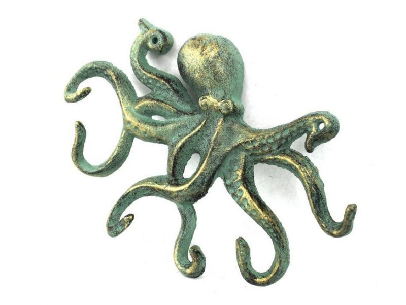 Handcrafted Nautical Decor Antique Bronze Cast Iron Octopus Hook 11" - Decorative Hook - Sealife Metal Wal - Image 5