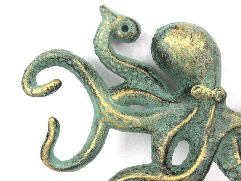 Handcrafted Nautical Decor Antique Bronze Cast Iron Octopus Hook 11" - Decorative Hook - Sealife Metal Wal - Image 2