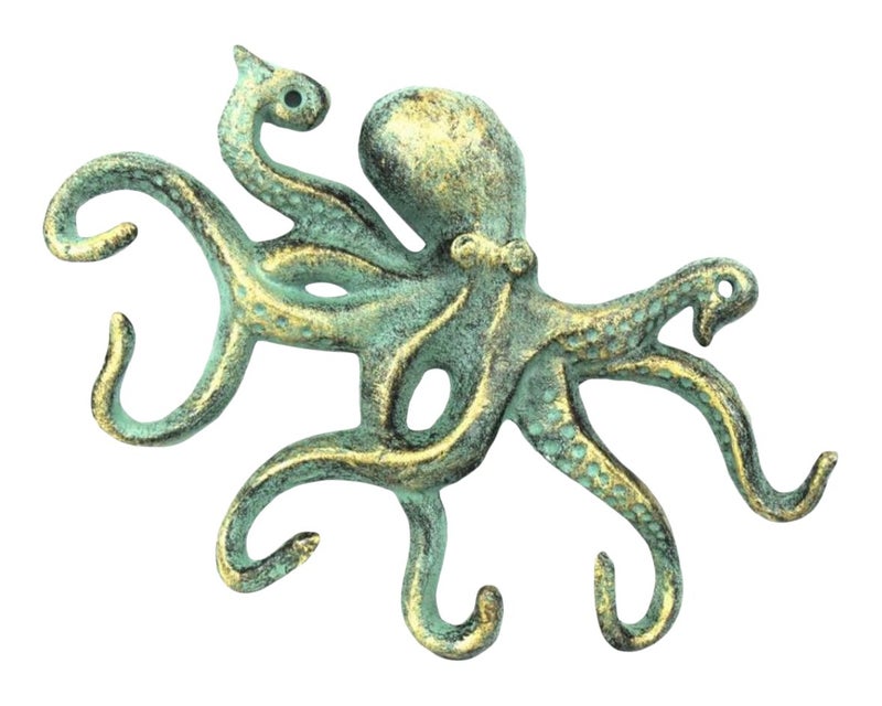 Handcrafted Nautical Decor Antique Bronze Cast Iron Octopus Hook 11" - Decorative Hook - Sealife Metal Wal - Image 1