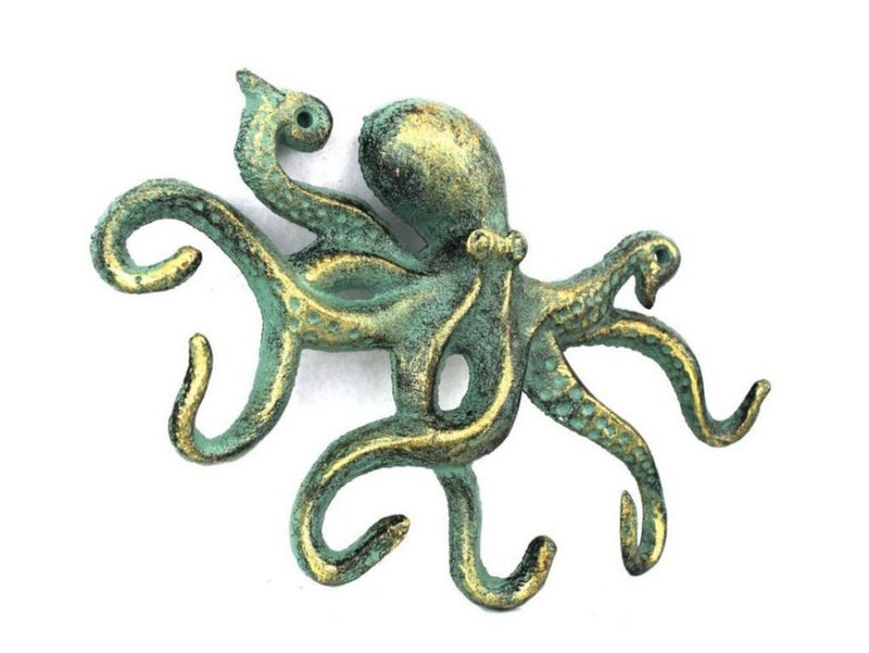 Handcrafted Nautical Decor Antique Bronze Cast Iron Octopus Hook 11" - Decorative Hook - Sealife Metal Wal - Image 3