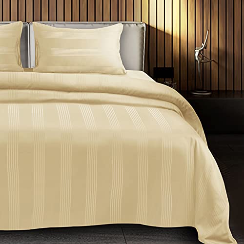 Spread Spain® Cotton Bedsheet & Pillow Cover Set - Blue | Striped Design & 450 Thread Count Barcode Super King Size Bedsheet - 112x112 Inch with 2 Pillow Covers - 18 x 27 Inch Each | Gold - Image 1