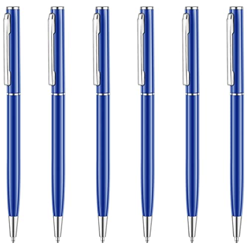 Unibene 6 Pack Glossy Blue Slim Metallic Retractable Ballpoint Pens, 1.0mm Medium Point Black Ink with 6 Stainless Steel Refills for Business Office, Gift - Image 1