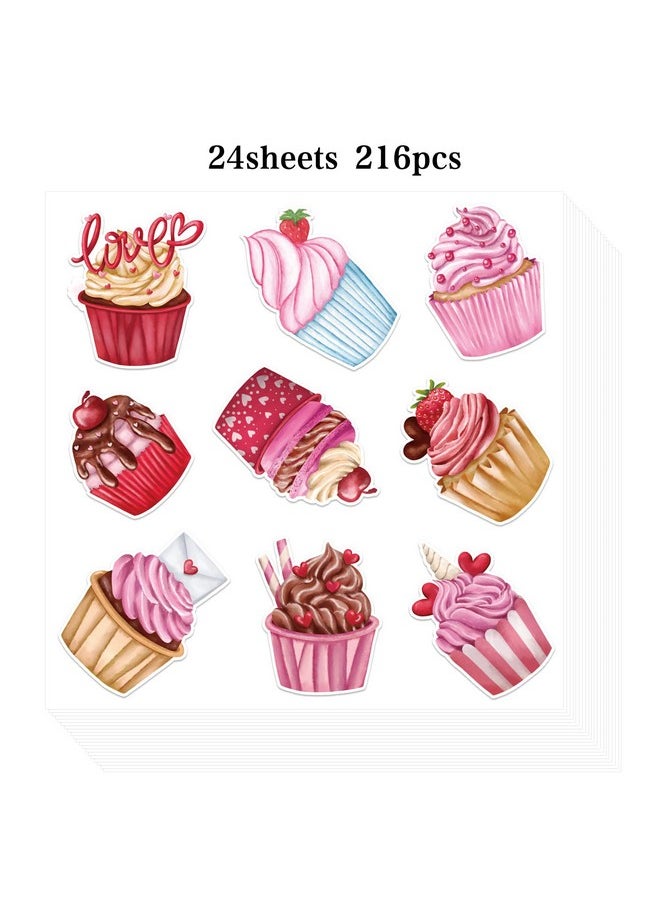 WaaHome - Valentines Stickers For Kids 216Pcs Cupcake Valentines Day Stickers For Kids School Classroom Rewards Party Favors Decorations Scrapbooking Supplies - Image 1