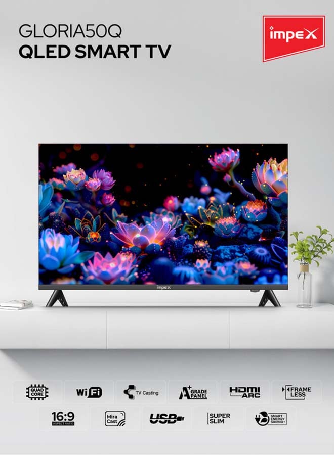 إمبكس تلفاز ذكي QLED بدقة 50 بوصة Full HD – أندرويد 14، 8GB/1GB، رباعي النواة، بدون إطار، دعم عرض التلفاز، 2 HDMI، 2 USB، RJ45، زاوية رؤية 176°، توفير الطاقة الذكي، A+ صفر نقاط ساطعة، تلفاز مع ضمان لمدة سنتين - Image 2