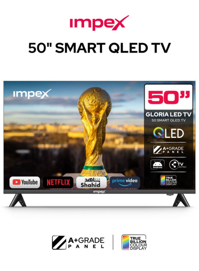 إمبكس تلفاز ذكي QLED بدقة 50 بوصة Full HD – أندرويد 14، 8GB/1GB، رباعي النواة، بدون إطار، دعم عرض التلفاز، 2 HDMI، 2 USB، RJ45، زاوية رؤية 176°، توفير الطاقة الذكي، A+ صفر نقاط ساطعة، تلفاز مع ضمان لمدة سنتين - Image 1