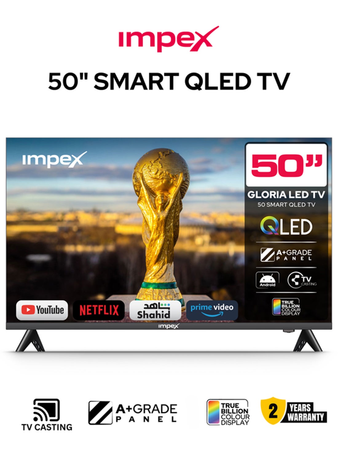 50 Inch Full HD QLED Smart TV – 8GB/1GB, Quad-Core, Frameless, TV Casting, 2 HDMI, 2 USB, RJ45, 176° Viewing Angle, Smart Energy Saving, A+ Zero Bright Dot, Television With 2Y Warranty - Gloria50Q Black Gloria50Q Black