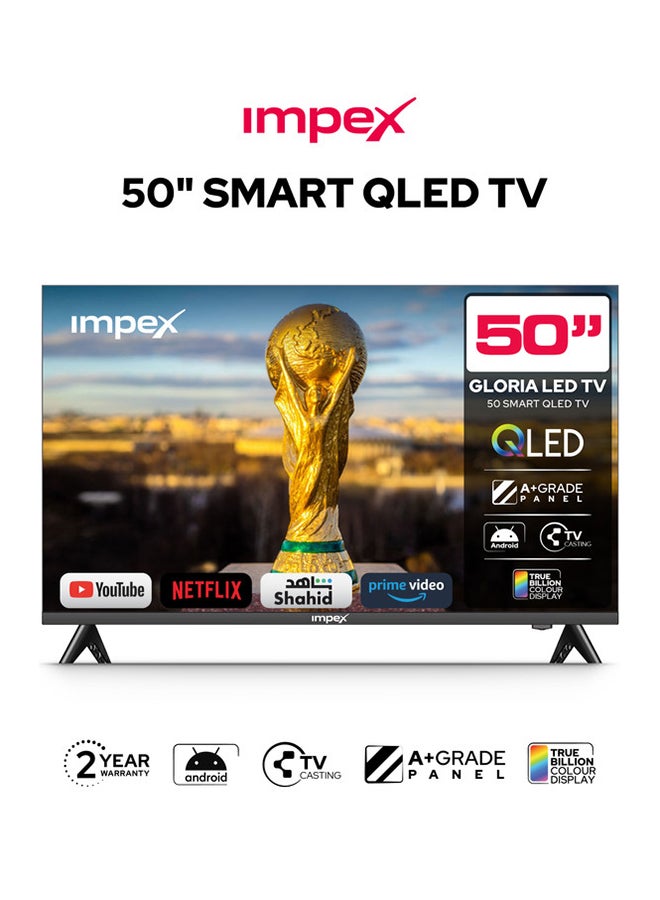 Impex 50 Inch Full HD QLED Smart TV – 8GB/1GB, Quad-Core, Frameless, TV Casting, 3 HDMI, 2 USB, RJ45, 176° Viewing Angle, Smart Energy Saving, A+ Zero Bright Dot, Television With 2Y Warranty - Gloria50Q Black Gloria50Q Black Gloria50Q Black - Image 1