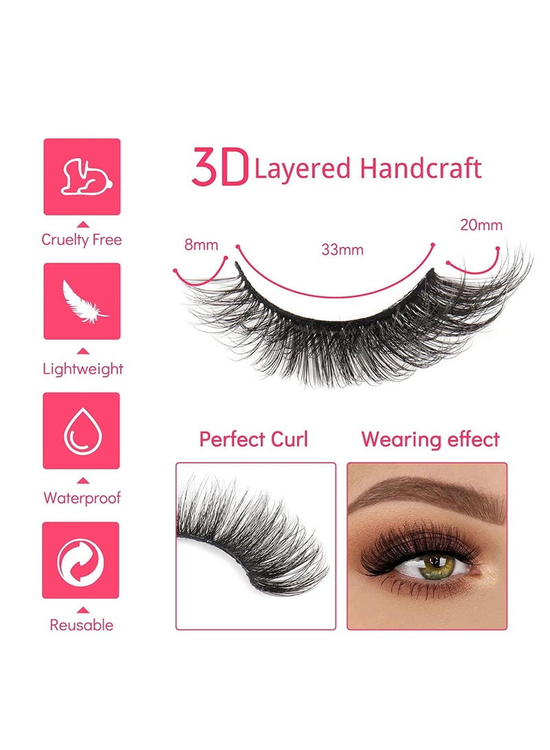 Captaintech Natural False Eyelashes Mink Lashes Wispy Cat Eye Lashes Reusable Self-Adhesive Eyelashes Fluffy Pack 3D Strip Short Volume Fake Eyelashes 10 Pack - Image 3