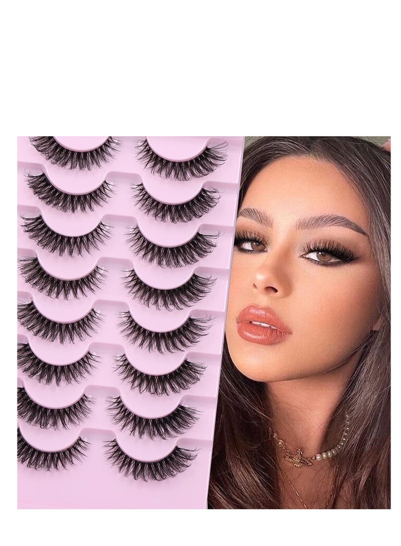 Captaintech Natural False Eyelashes Mink Lashes Wispy Cat Eye Lashes Reusable Self-Adhesive Eyelashes Fluffy Pack 3D Strip Short Volume Fake Eyelashes 10 Pack - Image 1