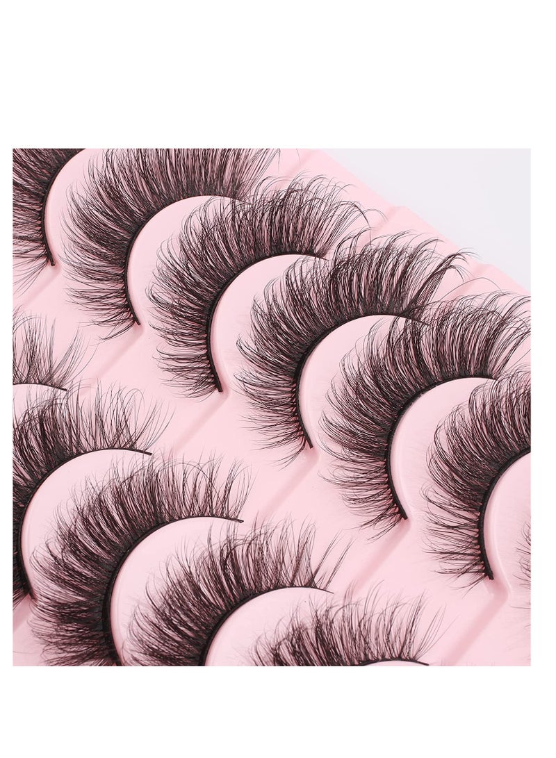 Captaintech Natural False Eyelashes Mink Lashes Wispy Cat Eye Lashes Reusable Self-Adhesive Eyelashes Fluffy Pack 3D Strip Short Volume Fake Eyelashes 10 Pack - Image 5