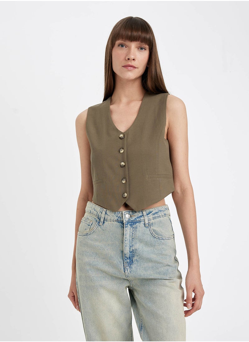 DeFacto Regular Fit V-Neck Buttoned Blazer Vest  - Image 1