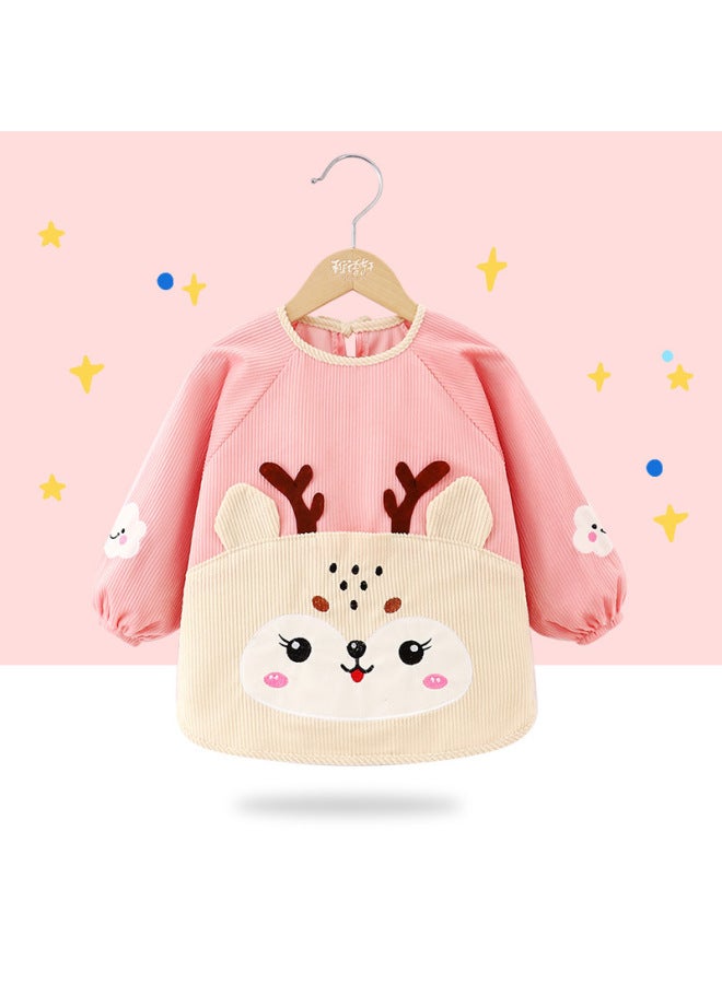 Cartoon Printed Baby Smock Bib Autumn And Winter Crystal Velvet Water-proof And Anti-dirty Inverted Gown Kidsren's Reverse Dressing A