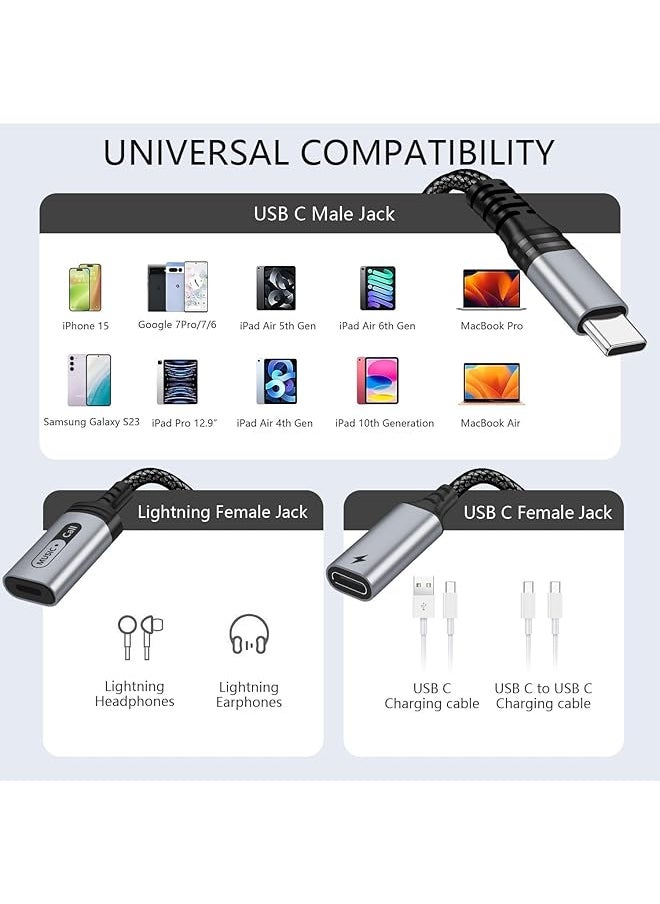 erorex - Usb C To Lightning Audio And Charge Adapter For Iphone 15 Pro Usb Type C Male To Female Lightning Headphone & Type C Charge Converter Fit With I Pad Pro Macbook Galaxy S23 S22 S21 Pixel 7 6 5Xl 4 - Image 1