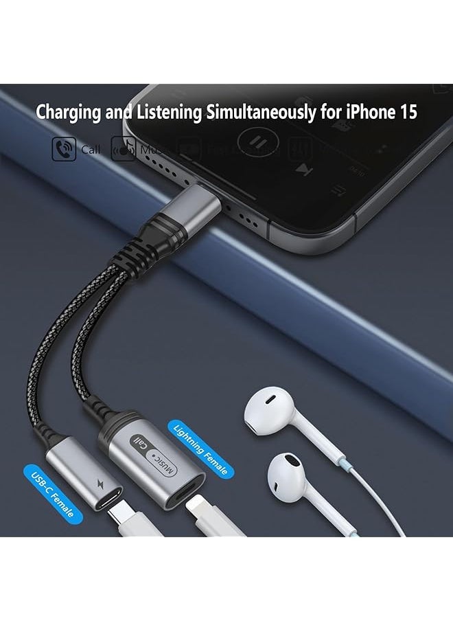 erorex - Usb C To Lightning Audio And Charge Adapter For Iphone 15 Pro Usb Type C Male To Female Lightning Headphone & Type C Charge Converter Fit With I Pad Pro Macbook Galaxy S23 S22 S21 Pixel 7 6 5Xl 4 - Image 1