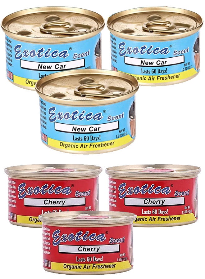 EXOTICA باقة قيمة من معطر الهواء العضوي EXOTICA 6 قطع، رائحة سيارة جديدة-3 ورائحة كرز-3 - Image 1
