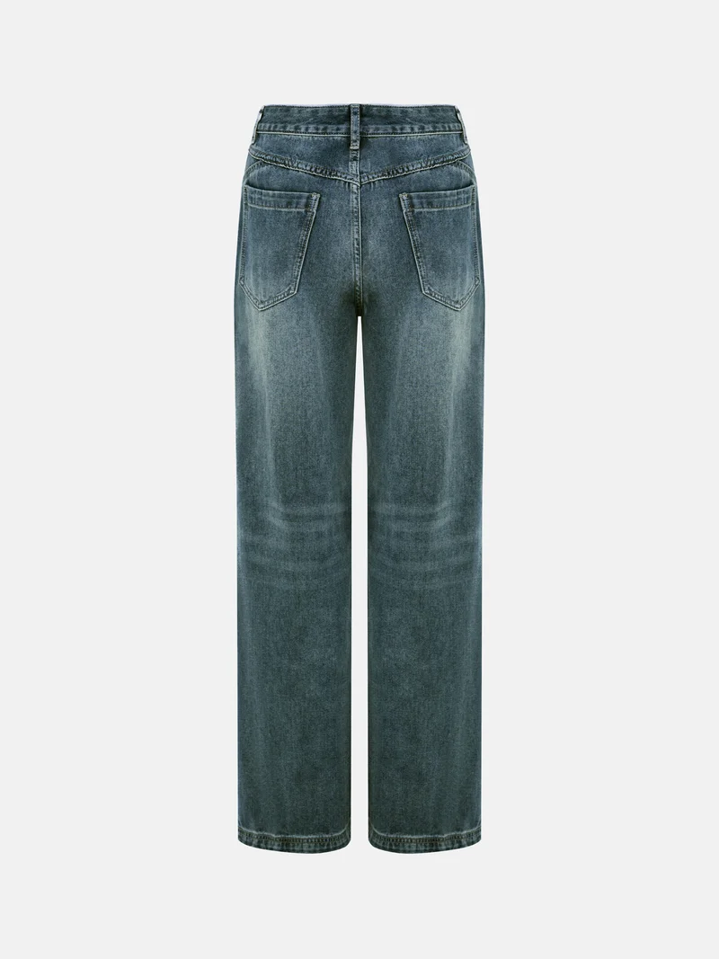 Lichi  Straight jeans with distressed accent on the thighs for Women | Best Price UAE