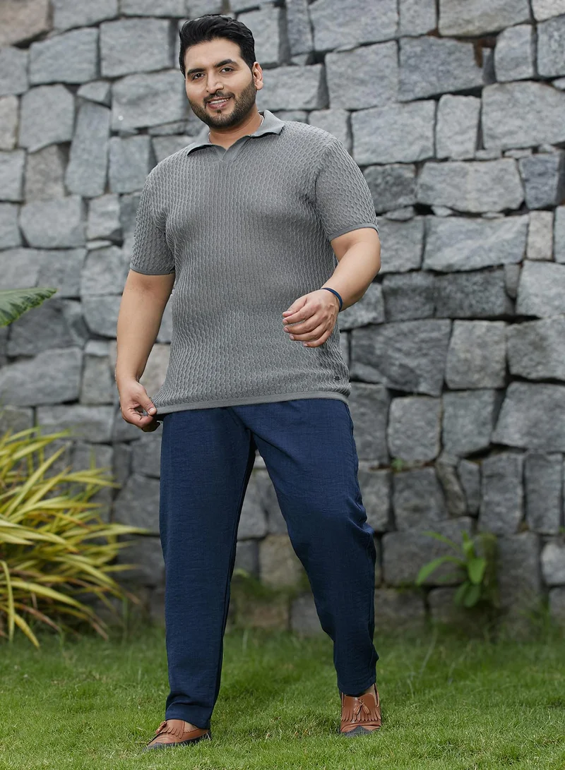 Instafab Plus  Men's Coin Grey Swirl-Textured Polo T-Shirt for Men | Best Price UAE