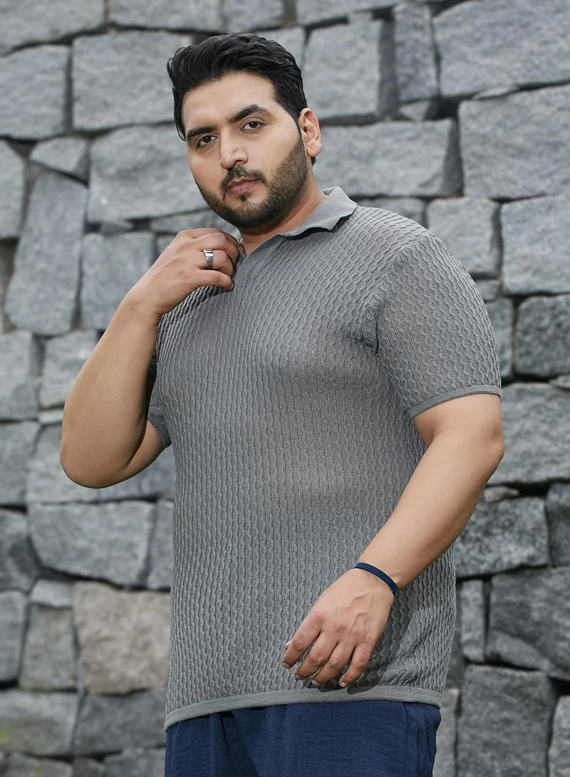 Instafab Plus  Men's Coin Grey Swirl-Textured Polo T-Shirt for Men | Best Price UAE