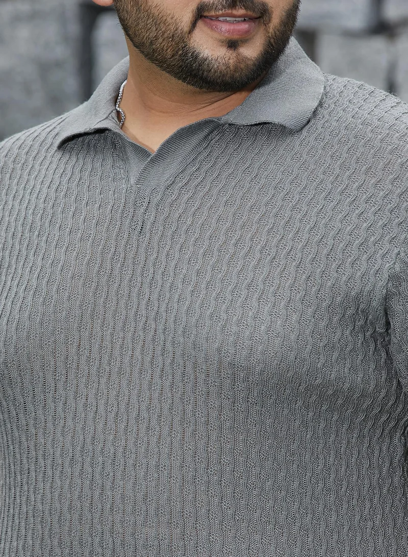 Instafab Plus  Men's Coin Grey Swirl-Textured Polo T-Shirt for Men | Best Price UAE