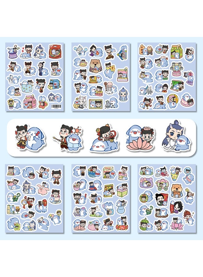 NIBEMINENT 100 Pcs Cartoon Nezha Doudou Shark Deco Kit Waterproof Stickers, High Definition Printing Bright Colors, Suitable for Laptop Skateboard Luggage Water Bottle Guitar DIY - Image 1