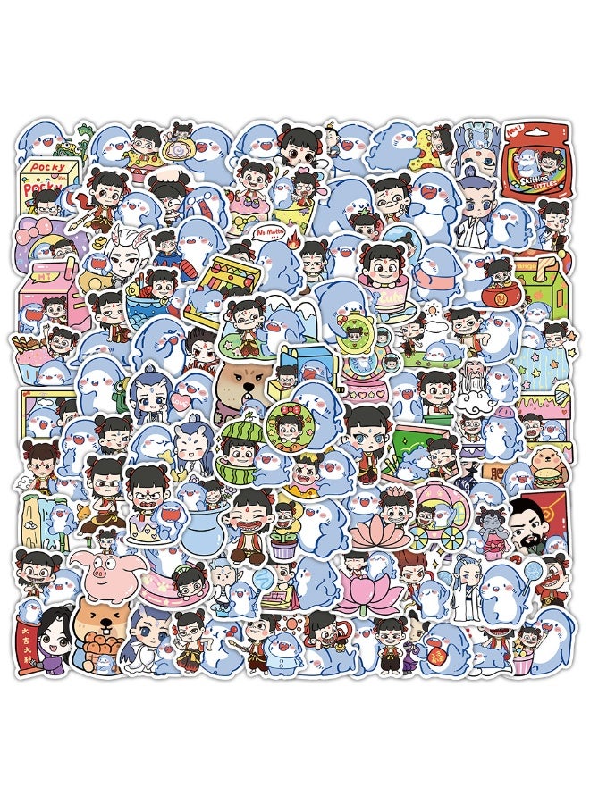 NIBEMINENT 100 Pcs Cartoon Nezha Doudou Shark Deco Kit Waterproof Stickers, High Definition Printing Bright Colors, Suitable for Laptop Skateboard Luggage Water Bottle Guitar DIY - Image 2