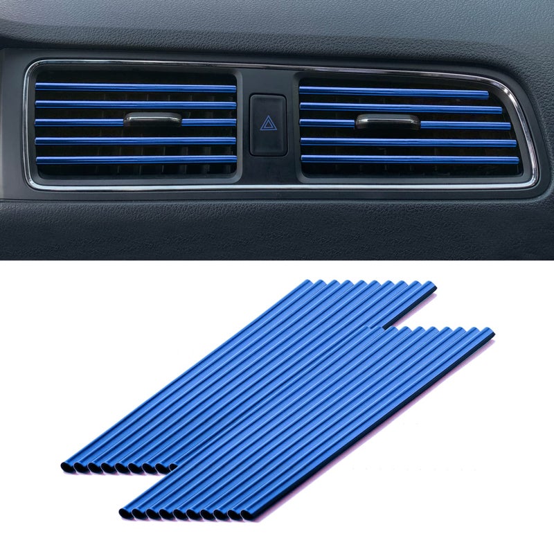 LivTee 20 Pieces Car Air Conditioner Decoration Strip Universal Waterproof Bendable Air Vent Outlet Trim Decoration Car Interior Accessories Blue