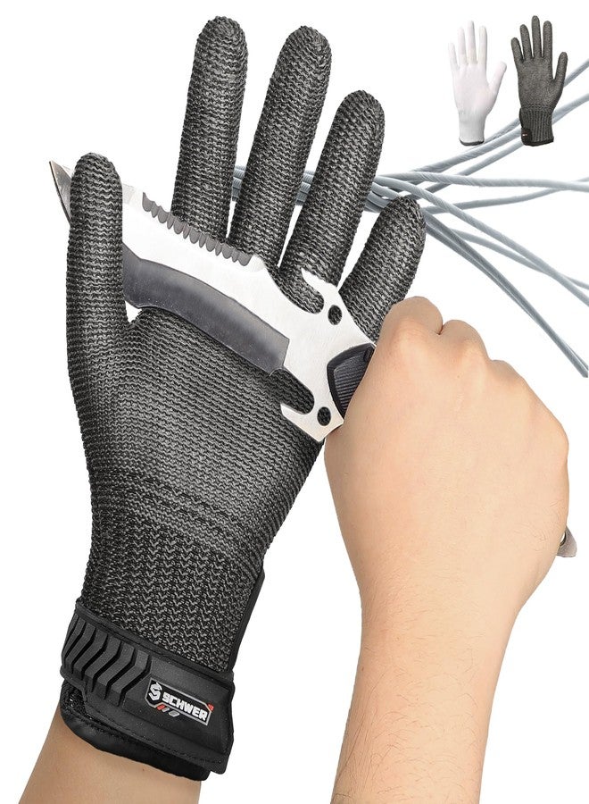 Schwer قفازات Schwer SlicePro المقاومة للقطع بأعلى مستوى، قفازات معززة من الفولاذ المقاوم للصدأ، قفازات معدنية شبكية صالحة للطعام لتقطيع اللحوم، وتقشير المحار، واستخدام قطاعة الماندولين، وصيد الأسماك، PR1708 (مقاس كبير، قطعة واحدة) - Image 1