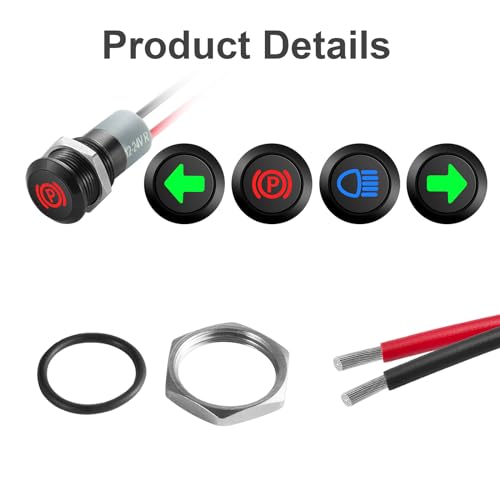 TIANWIDJEW 12V LED Indicator Small Light Waterproof, 1/2"(12mm) Panel Cutout 12V 24V Metal LED Indicator with 22AWG 150MM Wire - High Beam, Single Arrow Left/Right, Parking Indicat-or, 4PCS - Image 4