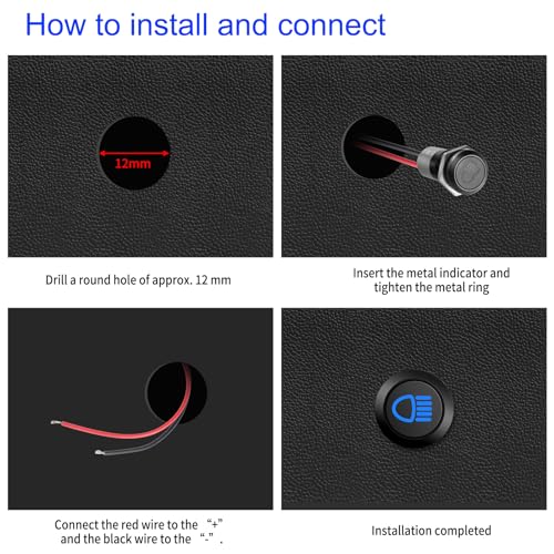 TIANWIDJEW 12V LED Indicator Small Light Waterproof, 1/2"(12mm) Panel Cutout 12V 24V Metal LED Indicator with 22AWG 150MM Wire - High Beam, Single Arrow Left/Right, Parking Indicat-or, 4PCS - Image 5