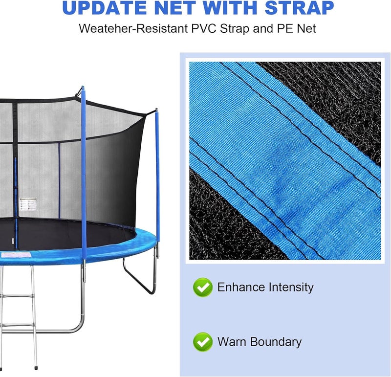 FiiMan Trampoline Net Replacement with 6 PoleCaps, 12ft 14ft 15 ft Round Frame, Durable and Breathable Trampoline Net with Adjustable Straps, Zippers, Protection Buckles, Black - Image 4