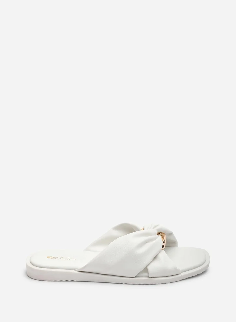 Where's That From Brooklyne Twist Open Toe White Slide On Sandals