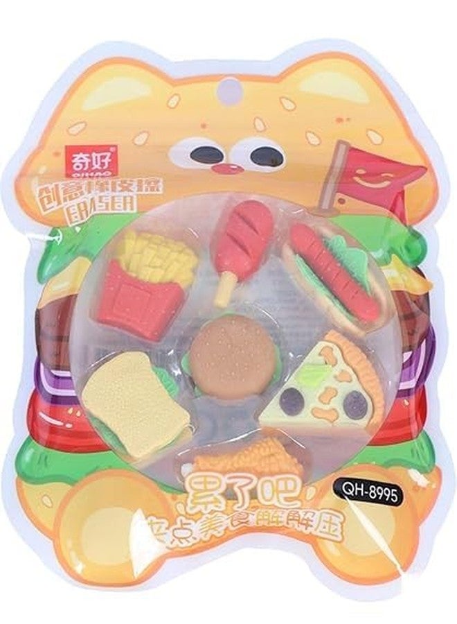 BriKSHi Cartoon Fast Food Eraser Collection Burger, Pizza, Sandwich & Fries Cute Stationery Set (Set of 1) - Image 1