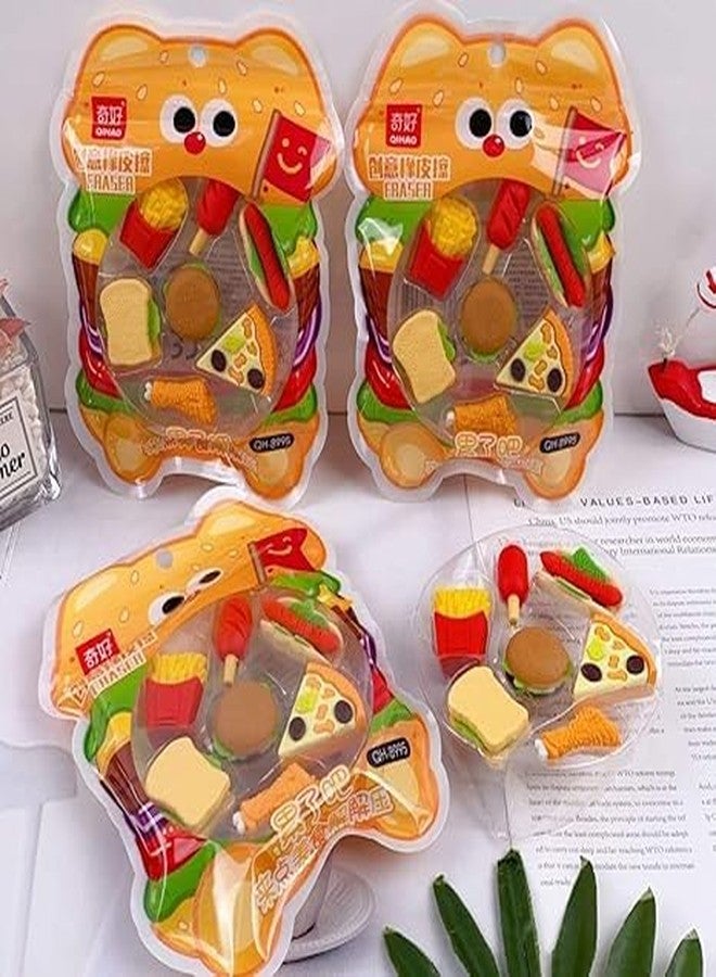 BriKSHi Cartoon Fast Food Eraser Collection Burger, Pizza, Sandwich & Fries Cute Stationery Set (Set of 1) - Image 2