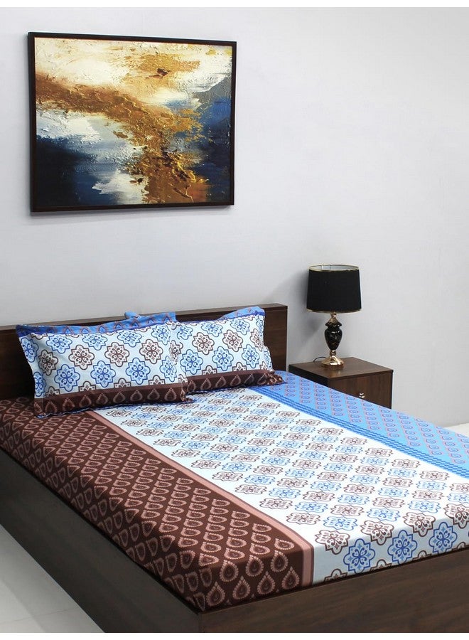 Bombay Dyeing 100% Cotton Queen Size Bedsheet for Double Bed With 2 Pillow Covers | 110 TC (88 X 94 Inches) - Blue Brown (Ivyrose) - Image 1