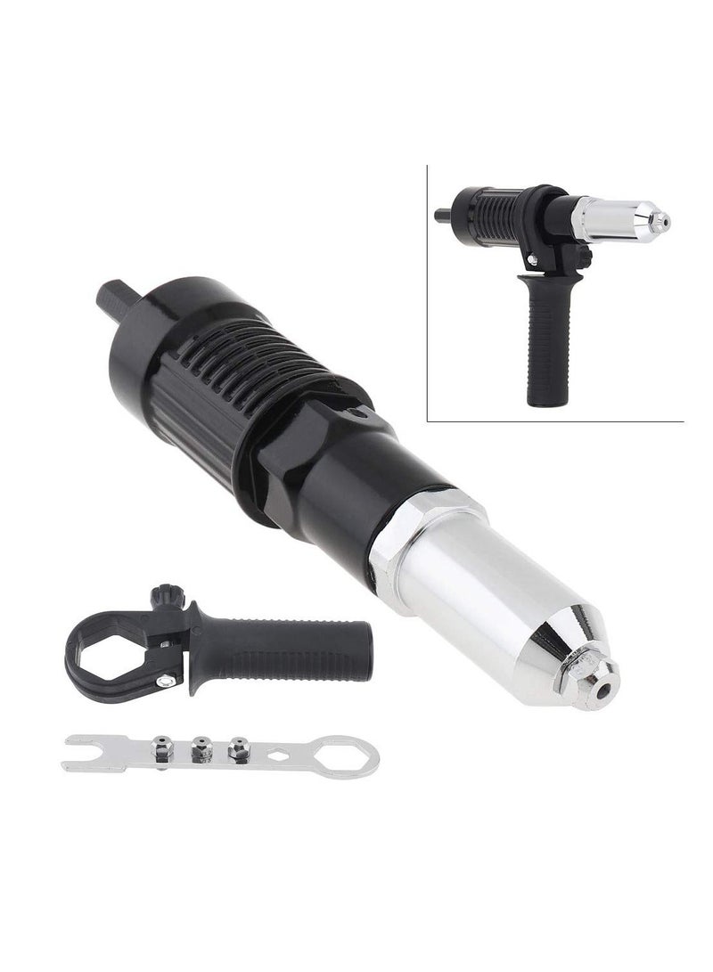 Electric Riveting Gun Adapter, Black Alloy Steel Rivet Adapter with Multiple Rivet Head Sizes (2.4/3.2/4.0/4.8mm) and Handle Wrench, Compatible with Electric Drills for Efficient Riveting - Image 3