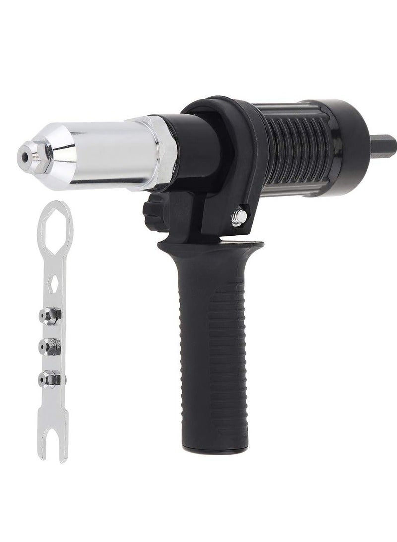 Electric Riveting Gun Adapter, Black Alloy Steel Rivet Adapter with Multiple Rivet Head Sizes (2.4/3.2/4.0/4.8mm) and Handle Wrench, Compatible with Electric Drills for Efficient Riveting - Image 1